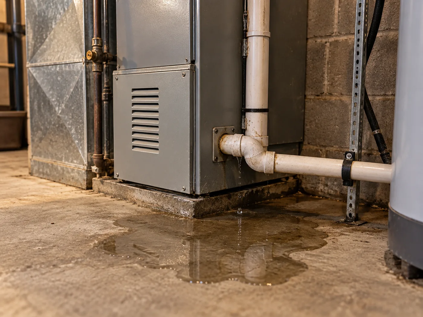 Water pooling at the base of an indoor air handler