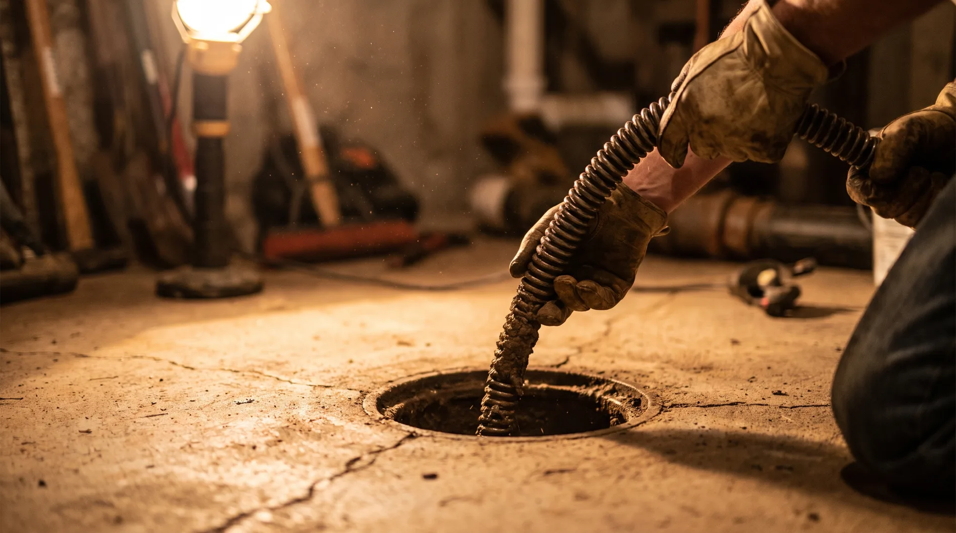 Drain and sewer cable work in a Twin Ports basement